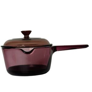 Vision Corning Cranberry 1 L Saucepan With Pyrex‎ Lid & Pour Spout Vintage